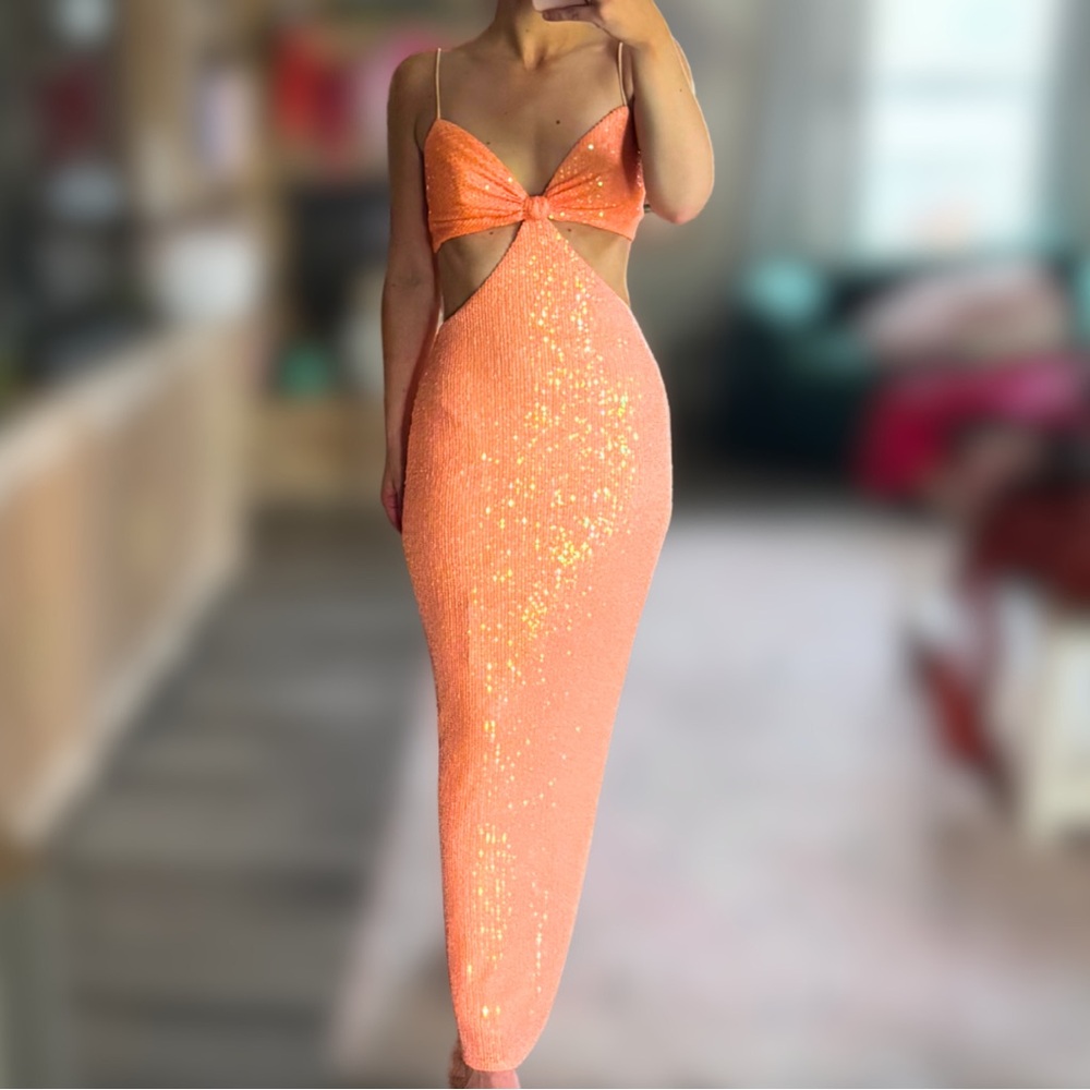 IEENA for Mac Duggal Elegant Orange Sequin Dress